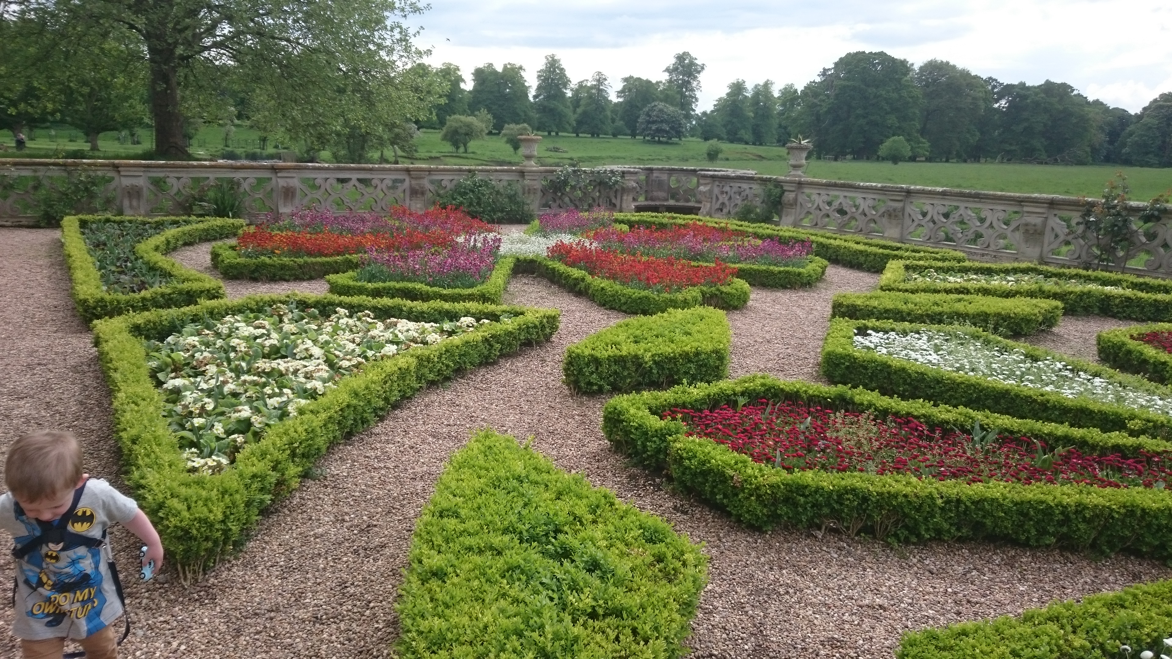 river terrace formal planting at Charlecote Park.