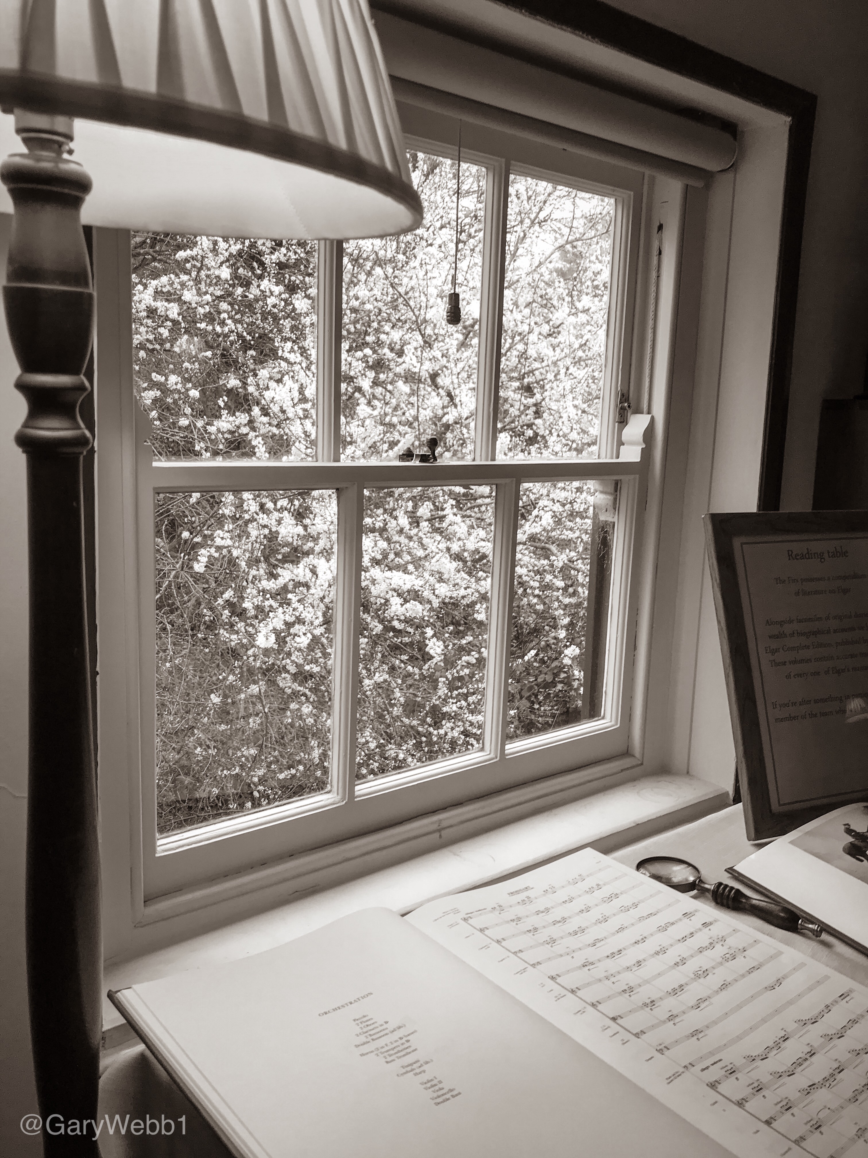 Cherry blossom filling a window view at Elgar’s Birthplace. Copyright: Gary Webb 2019