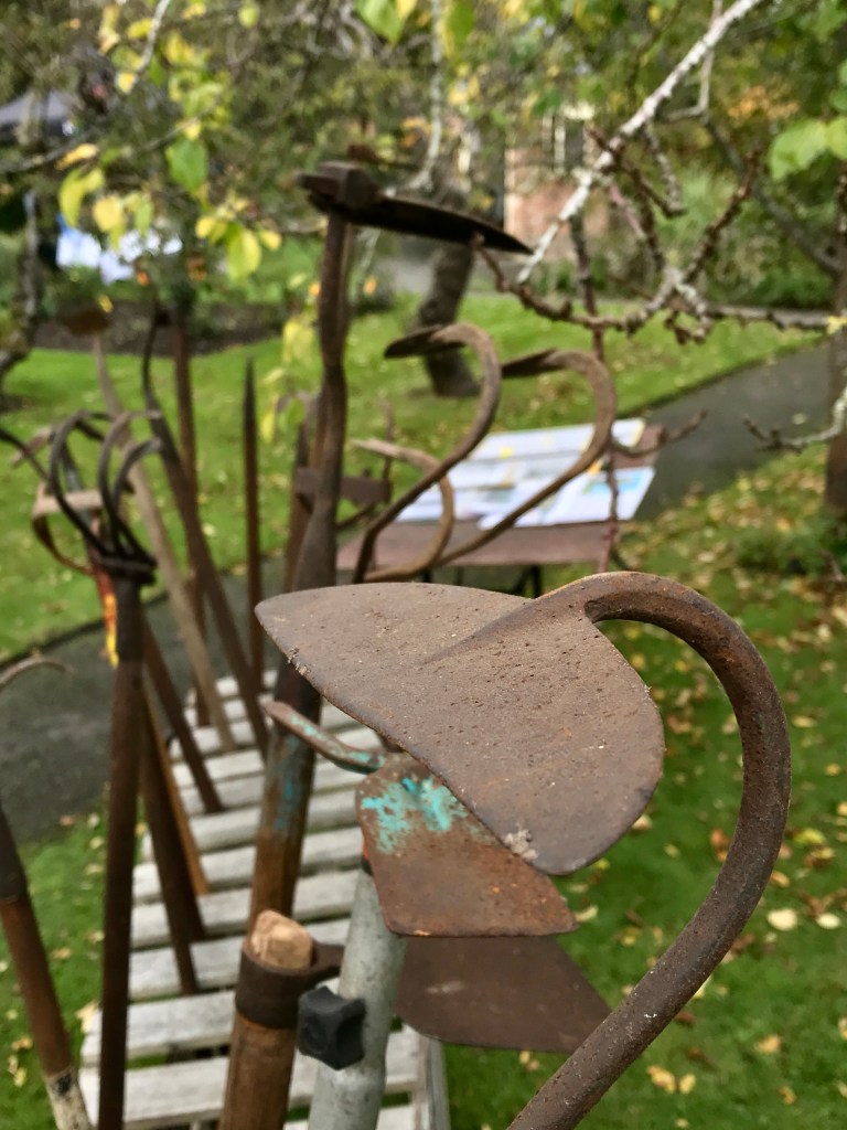 Mixed garden tools on display at Hill Close Gardens